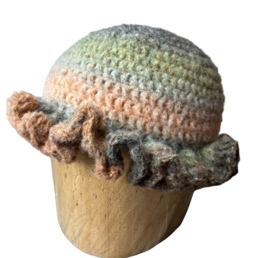 Handcrafted Crochet Ruffle Bucket Hat Green Orange Handmade By Seller Knit
